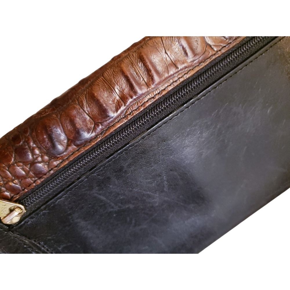Brahmin Black & Brown Croc Embossed Trifold Wallet